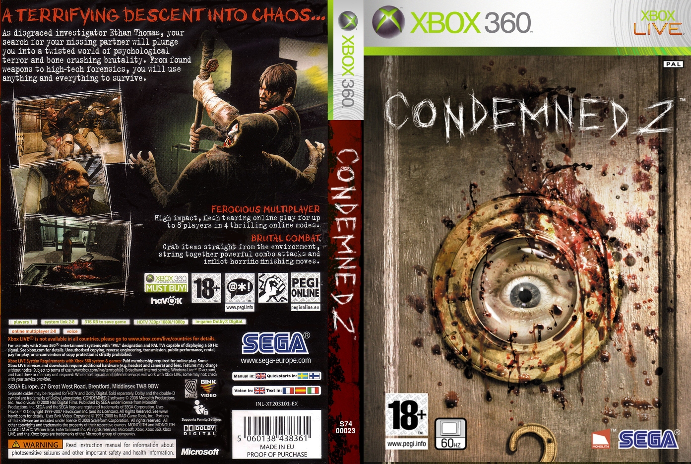 Xbox игры без интернета. Condemned 2 Bloodshot Xbox 360 обложка.
